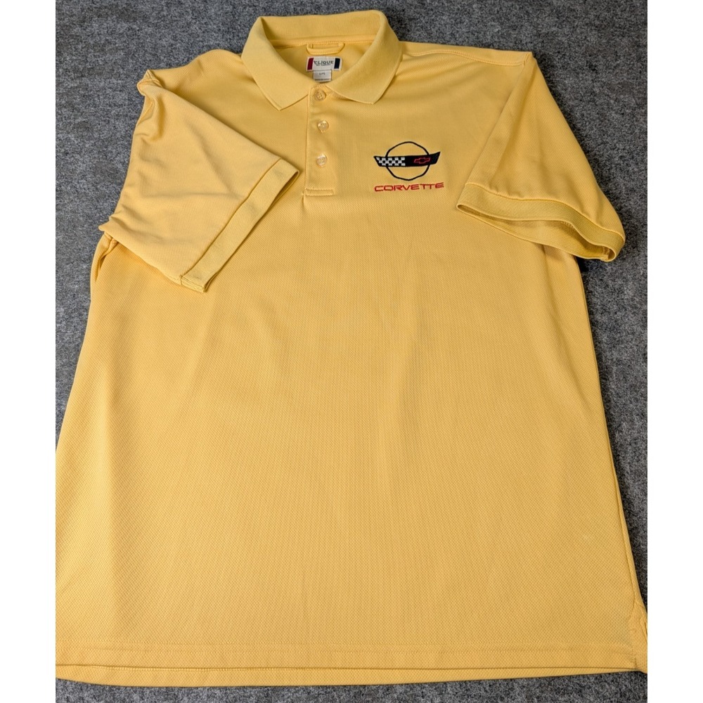 Clique Polo Shirt Chevrolet Corvette Embroidered Men's Large Yellow EUC